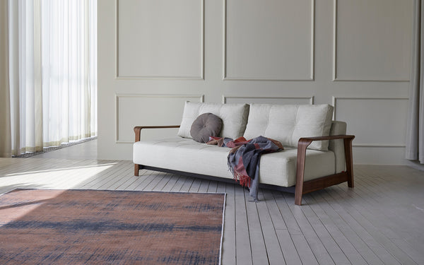 RAN D.E.L. SOFA BED in MIXED DANCE NATURAL FABRIC WITH Dark wood LEGS 527