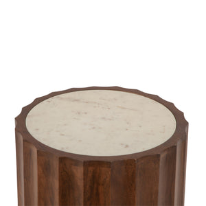 Palermo White Marble Round Side Table Matte Brown