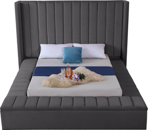 Joanne Queen Bed In Grey Velvet
