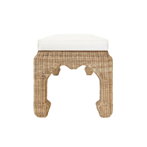 MING STYLE BENCH IN WOVEN RATTAN WITH IVORY LINEN CUSHION