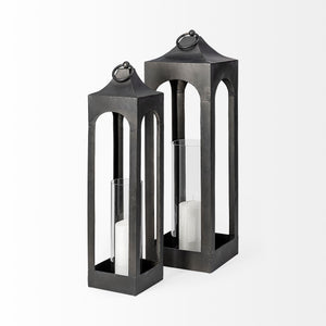 Ina Tall Charcoal Metal Candle Holder Lantern