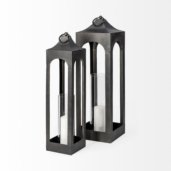 Ina Tall Charcoal Metal Candle Holder Lantern