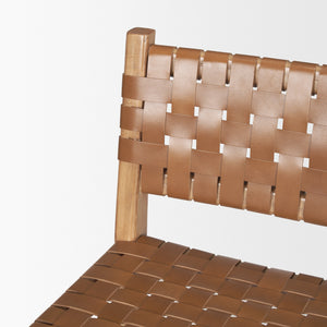 Shane Brown Wood w/ Woven Brown Leather Counter Stool