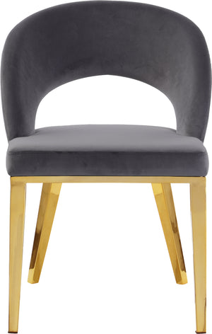 Caroline Dining Chair In Grey Velvet and Gold In Gold