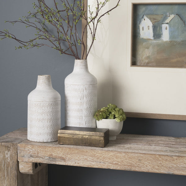 Tisha Small White W/ Terracotta Distressing Metal Vase