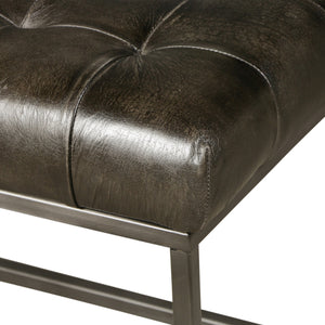 New York 54" Iron and Black Leather Bench