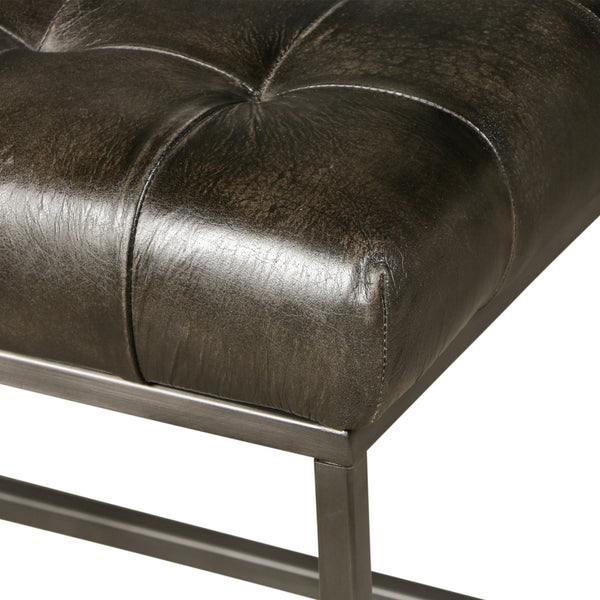 New York 54" Iron and Black Leather Bench