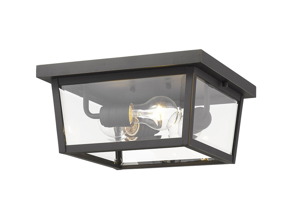 Beacon 3 Light Outdoor Flush Ceiling Mount Fixture in Oil Rubbed Bronze Finish