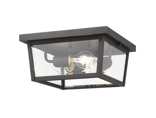 Beacon 3 Light Outdoor Flush Ceiling Mount Fixture in Oil Rubbed Bronze Finish