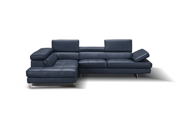 Eliza Italian Leather Sectional Blue In Left Hand Facing