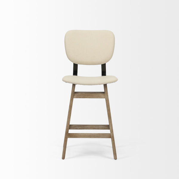 Haden 26.5" Seat Height Cream Upholstered Seat Brown Wood Frame Stool