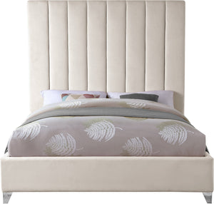 Glenda King Bed In Cream Velvet