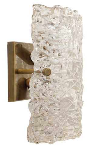 Swan Curved Glass Sconce, Large, Clear Textured Glass and Antique Brass Metal