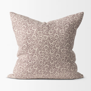 Jayne Beige w/ Merlot Print Linen Square Decorative Pillow Cover