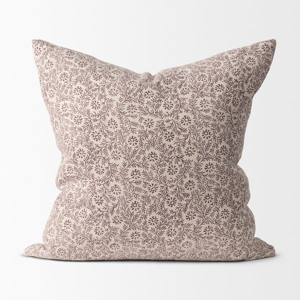 Jayne Beige w/ Merlot Print Linen Square Decorative Pillow Cover