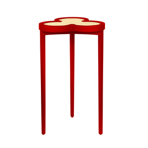 CLOVER CIGAR TABLE WITH REVERSIBLE LACQUER AND NATURAL GRASSCLOTH TOP IN MATTE RED LACQUER