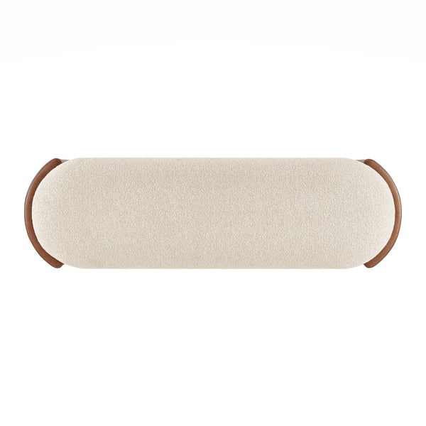 Alyssa Boucle/Faux Leather Storage Bench, Palladian Beige/Vintage Cider