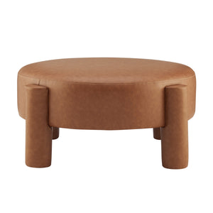 Elora Faux Leather Round Ottoman, Vintage Cider