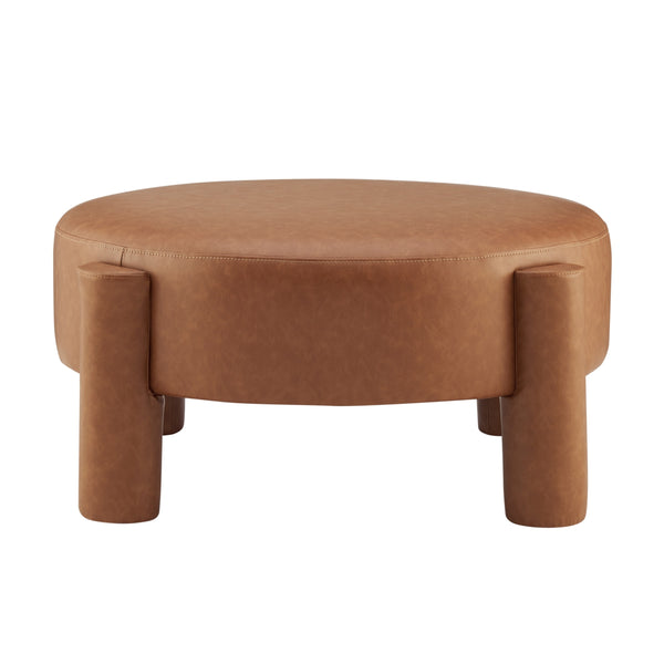 Elora Faux Leather Round Ottoman, Vintage Cider