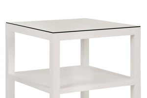 THREE TIER SQUARE SIDE TABLE IN TEXTURED WHITE LINEN