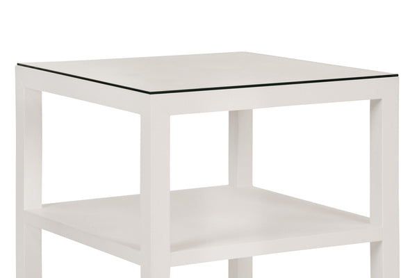 THREE TIER SQUARE SIDE TABLE IN TEXTURED WHITE LINEN