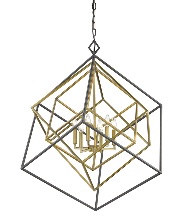 Euclid 6 Light Chandelier in Olde Brass + Bronze Finish