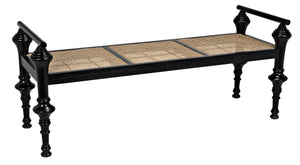 Indochine Sungkai/Mindi Bench with Caning in Charcoal Black