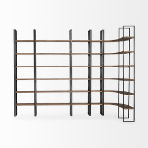 Taunton II 80L x 10.5W x 90H Dark Brown Wood And Black Iron Six Shelving Unit