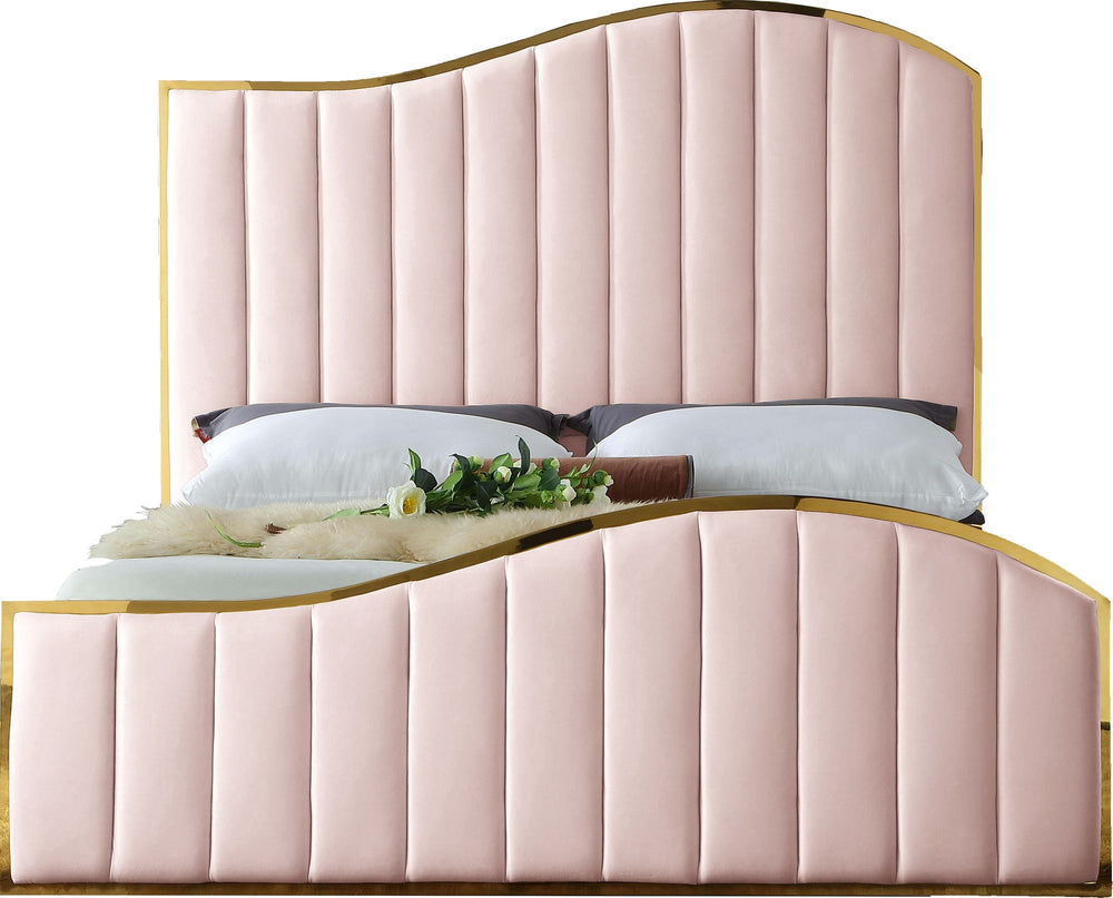 Ethel King Bed In Pink Velvet