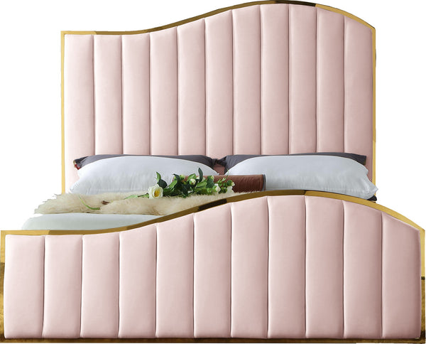 Ethel King Bed In Pink Velvet