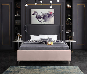 Levi King Bed In Pink Velvet