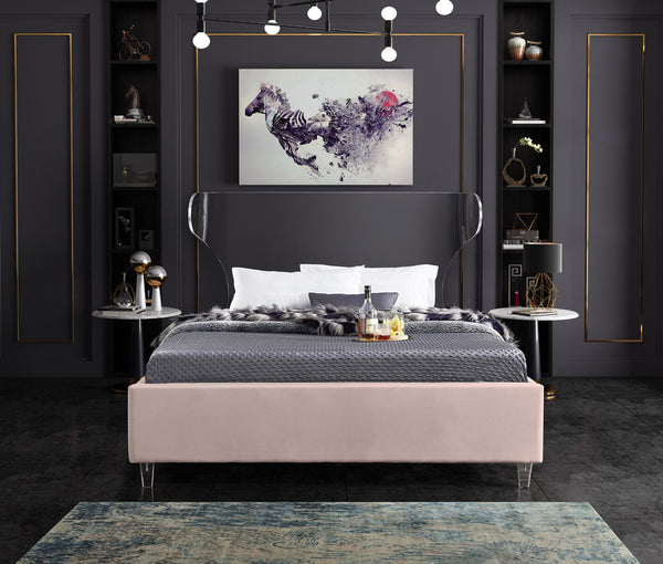 Levi King Bed In Pink Velvet