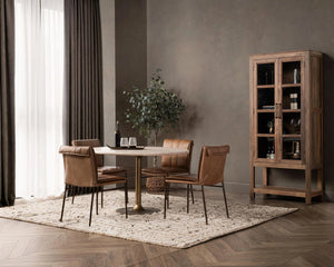 Malani Travertine Round Dining Table with Iron Base