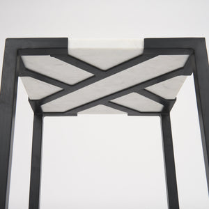 Lucas III (Set of 2) 15L x 15W; 12L x 12W White Marble W/Black Iron Frame Accent Tables