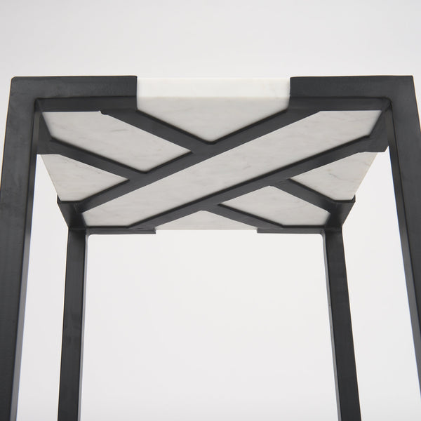 Lucas III (Set of 2) 15L x 15W; 12L x 12W White Marble W/Black Iron Frame Accent Tables