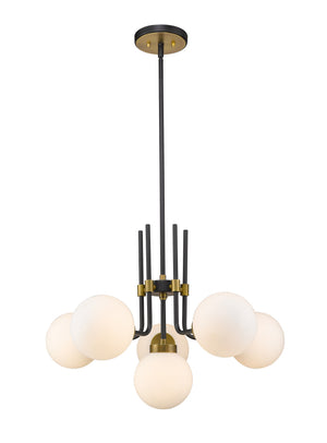 Parsons 6 Light Chandelier in Matte Black + Olde Brass Finish