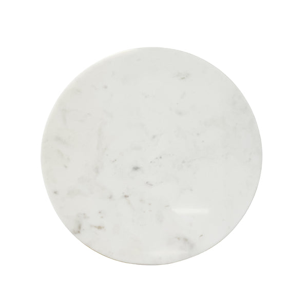 ROUND CIGAR TABLE WITH INTERLOCKING HAMMERED BRASS BASE AND WHITE MARBLE TOP