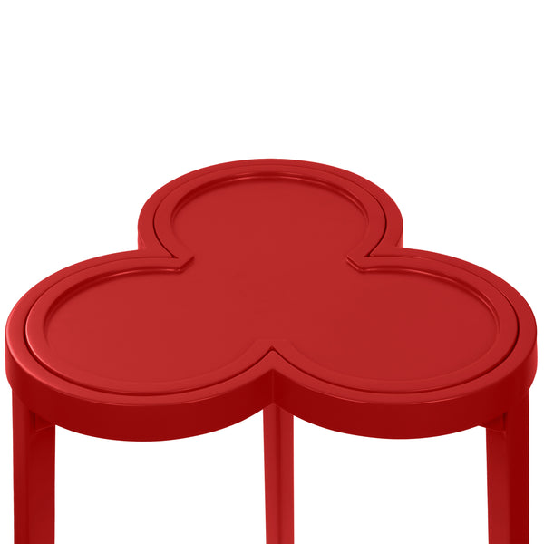 CLOVER CIGAR TABLE WITH REVERSIBLE LACQUER AND NATURAL GRASSCLOTH TOP IN MATTE RED LACQUER