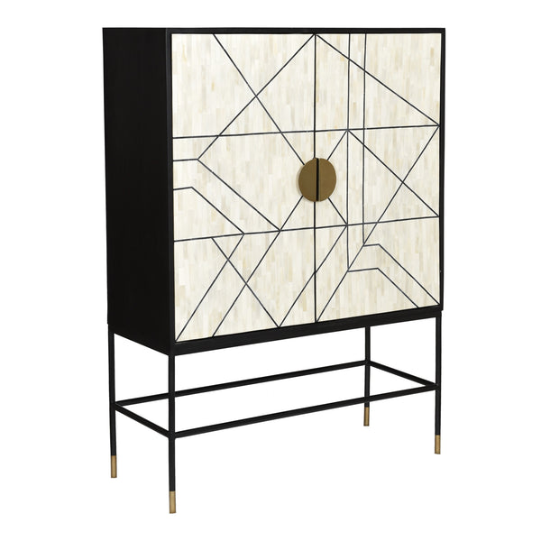Moe's Shaws Cabinet Cream and Black Wood & Bone
