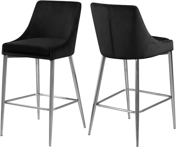 Lynette Stool In Black Velvet and Chrome
