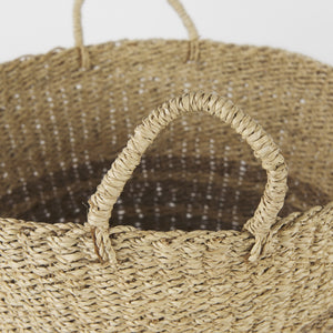 Vance 17.7L x 17.7W x 11.8H Light Brown Palm Leaf and Seagrass Round Basket W/ Handles