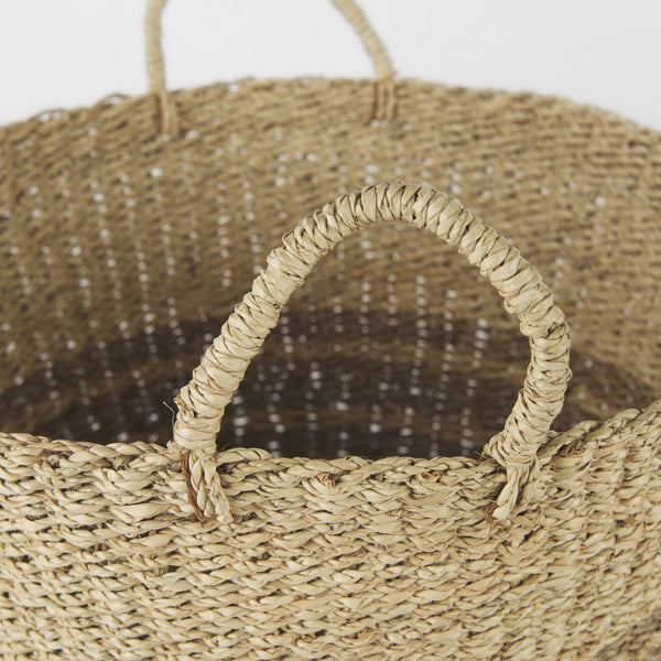 Vance 17.7L x 17.7W x 11.8H Light Brown Palm Leaf and Seagrass Round Basket W/ Handles