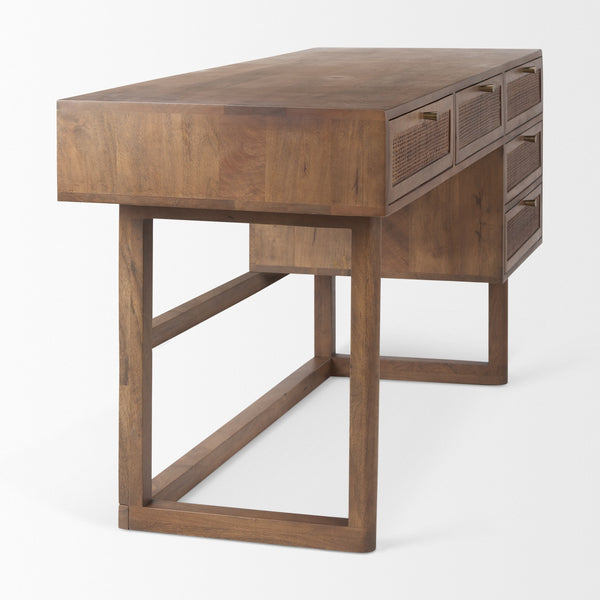 Grier  60.0L x 22.75W x 30.5H Medium Brown Solid Wood W/Cane Office Desk