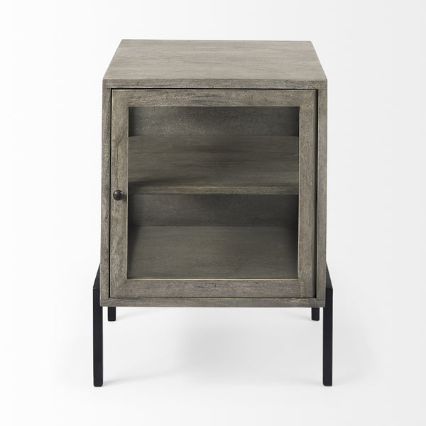 Arelius 20L x 18W x 26H Gray Wood W/ Black Metal Frame End/Side Table
