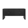 FOUR DOOR BUFFET IN BLACK PAINTED GRASSCLOTH WITH BLACK OAK HANDLES