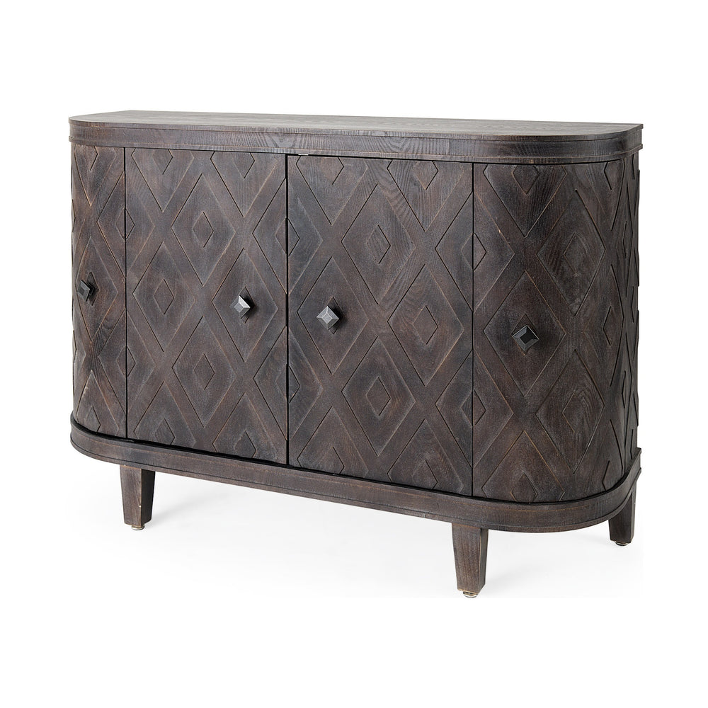 Lennon 47.2L x 15.0W x 33.1H Dark Brown Fir Veneer 4 Door Demilune Cabinet
