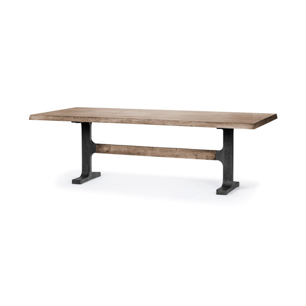 Araxi 95L x 41W x 30H Rectangular Brown Solid Wood Top Black Metal Base Dining Table