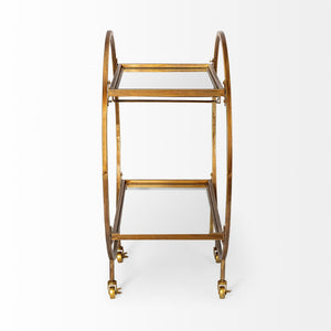 Carola Gold Frame Two-Tier Glass Shelves w/Stemware Holder Bar Cart