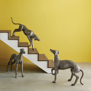 Walking Dog Sculpture, Black/Silver, Aluminum