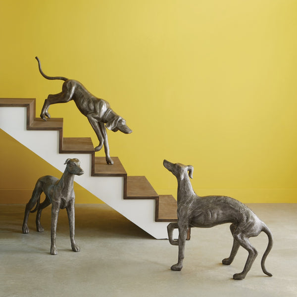 Walking Dog Sculpture, Black/Silver, Aluminum